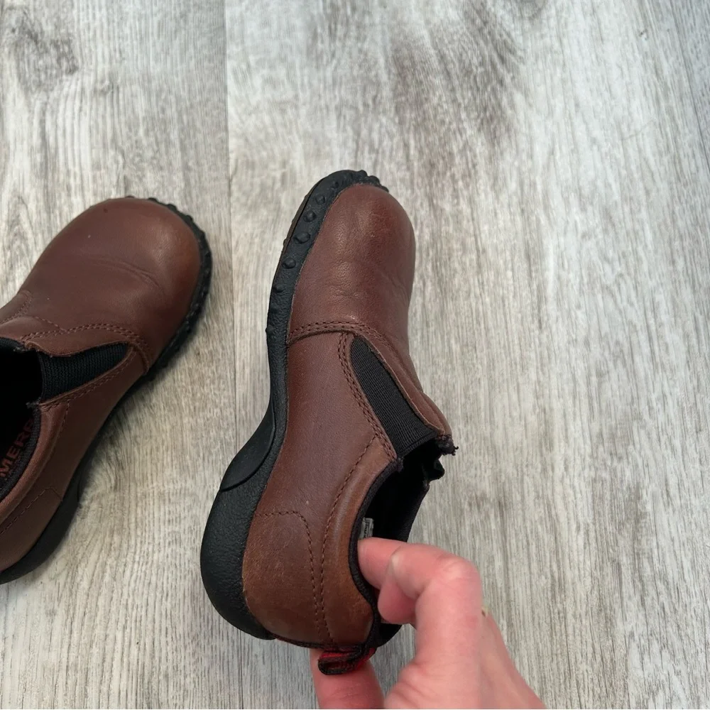 MERRELL Jungle Mocs Youth Kids Boys Size 8 Brown Leather Hiking Outdoors
